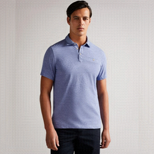 Ted Baker Blue Woven Collar 1X1 Stripe Short Sleeve Polo Size 3/ 15.5" Collar